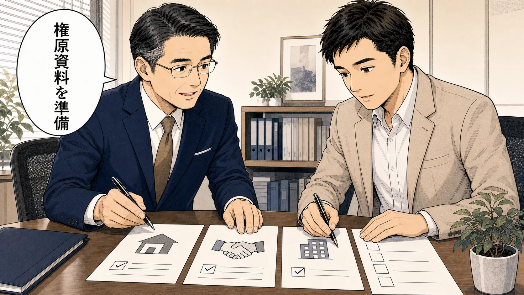 旧事務所と新事務所の管轄や提出資料を比較する場面