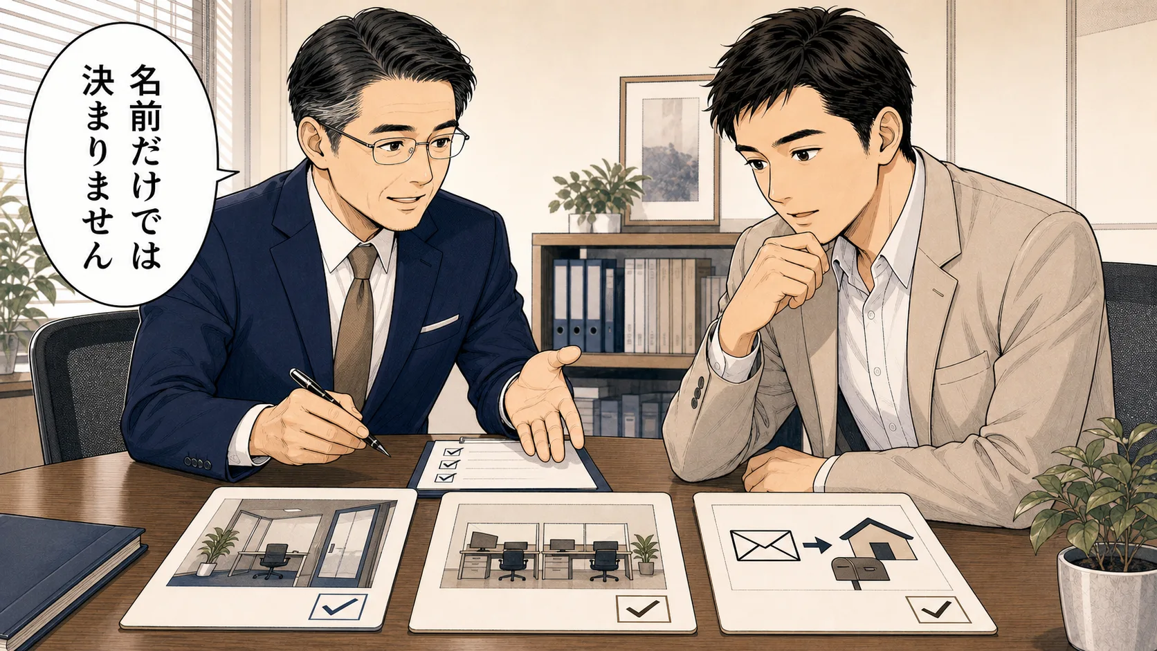 オフィスの利用実態と契約書・使用承諾書を確認する場面