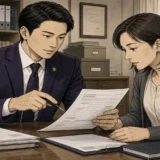 届出費用の内訳を行政書士と一緒に確認する場面