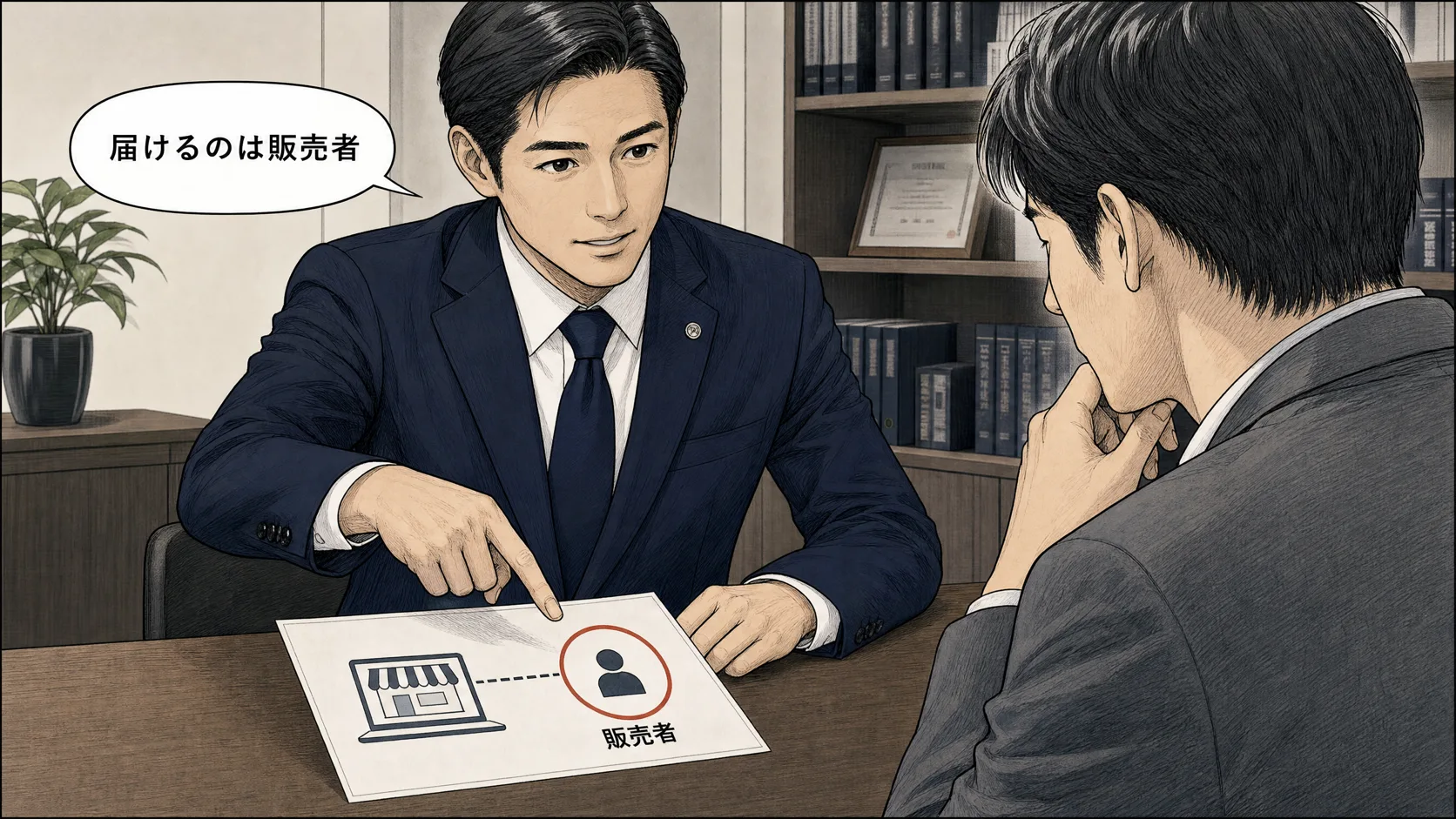 プラットフォーム経由でも届出をするのは販売する営業者だと確認する場面