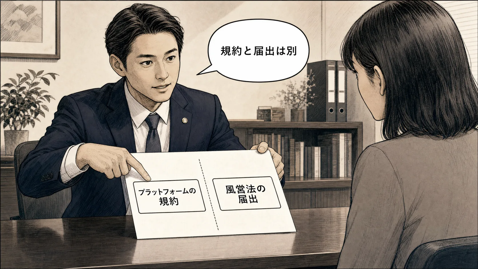 FANBOXのR-18設定と風営法の届出は別だと確認する場面