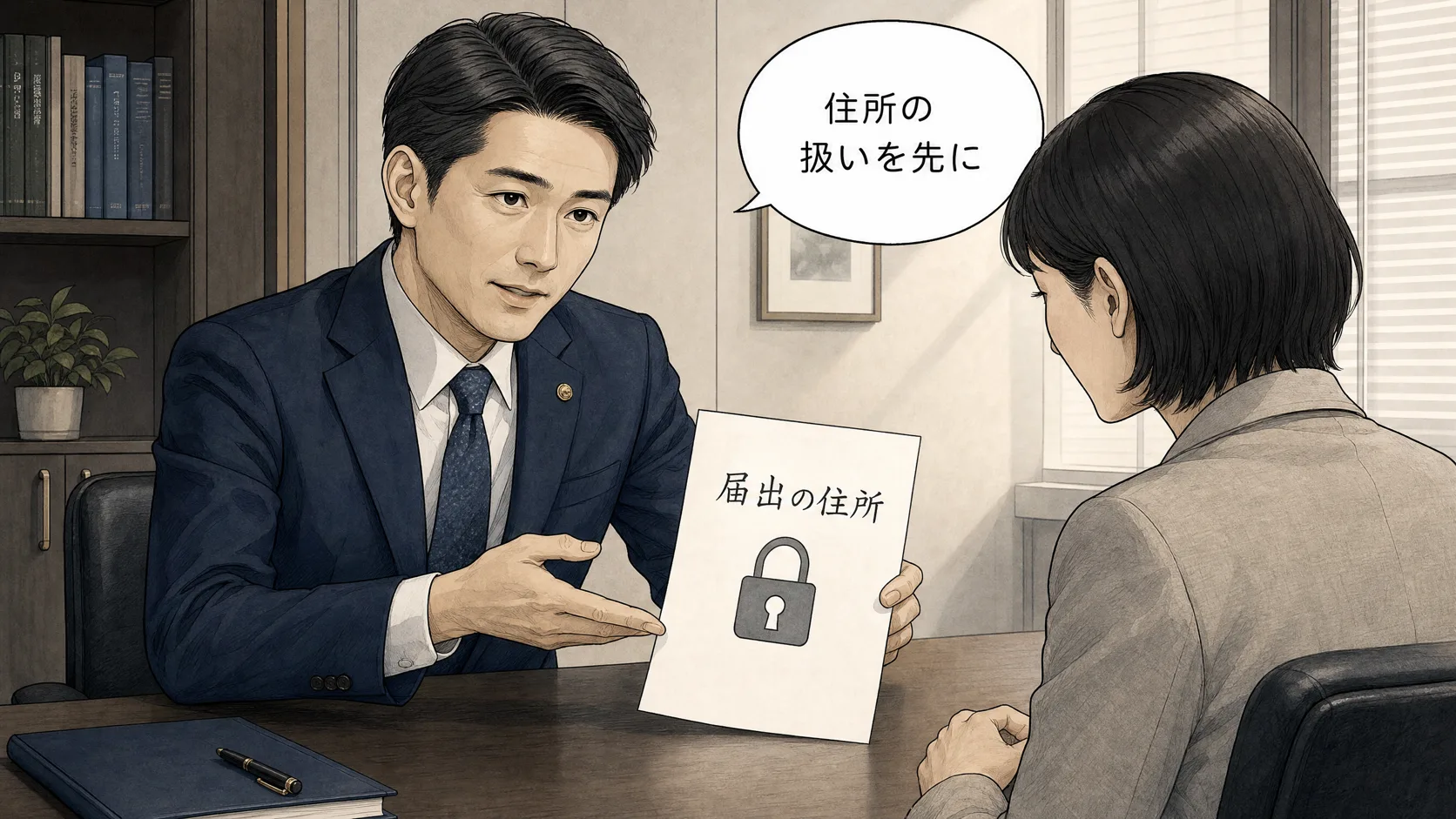 住所を届け出る場合のプライバシーの整理をする場面