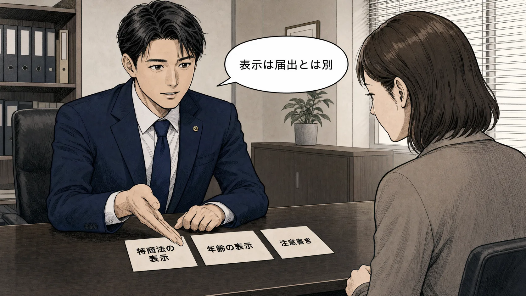 特定商取引法に基づく表示など消費者向けの表示を確認する場面