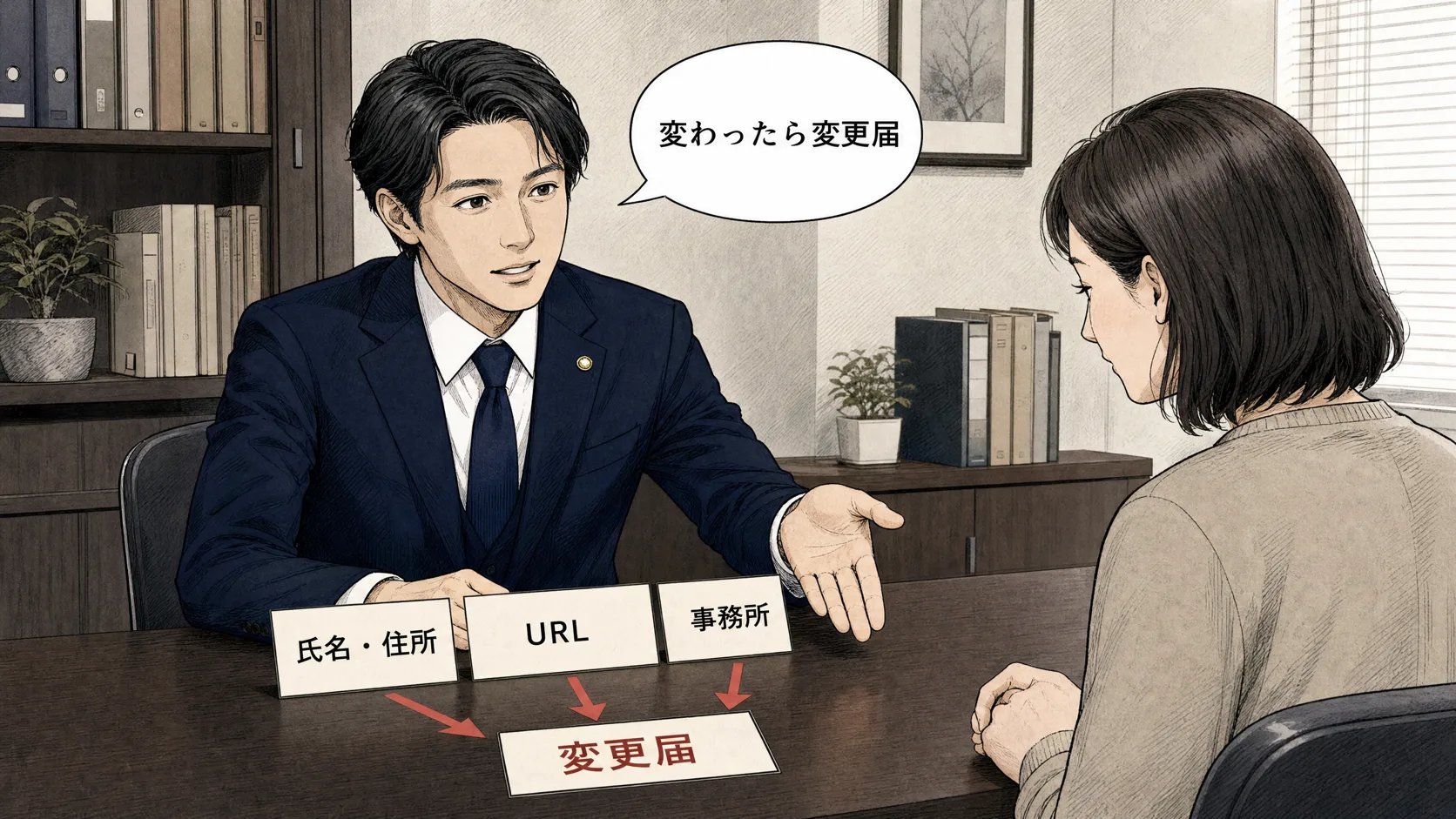 届け出た内容に変更があったときの変更届を確認する場面