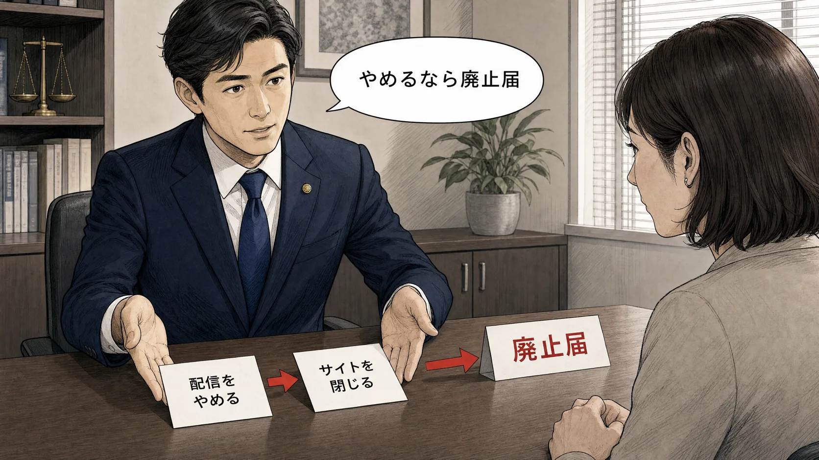 営業をやめるときの廃止届を確認する場面